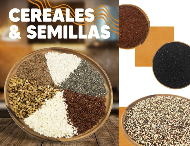 Cereales Semillas Quinua Chía Hojuelas y Harina de Quinua Maca