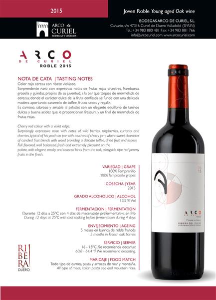 Vino Tinto D.O. Ribera del Duero Arco de Curiel Roble 2015